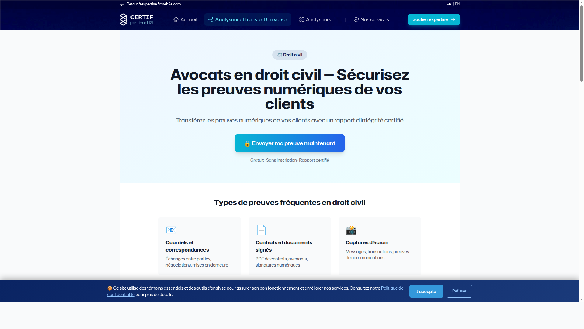 CERTIF - Landing page pour avocats en droit civil